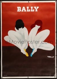 2t083 BALLY linen 46x63 French advertising poster 1980 Villemot art of naked women with only shoes!