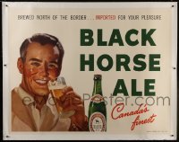 2t085 BLACK HORSE ALE linen 46x59 advertising poster 1950s brewed north of the border in Canada!