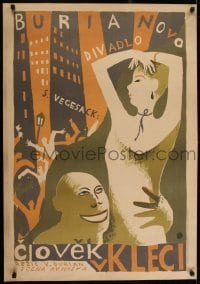 2t415 CLOVEK V KLECI 28x40 Czech stage poster 1925 Alexandr Vladimir Hrska art of man & woman!
