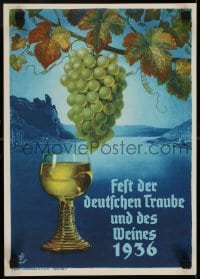 2t436 FEST DER DEUTSCHEN TRAUBE UND DES WEINES 12x17 German special poster 1936 Schiffers wine art!