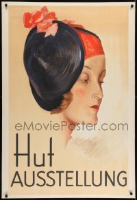 2t104 HUT AUSSTELLUNG 32x47 German museum/art exhibition 1930s color art of female hat model!