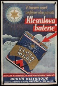2t422 KLESNILOVA BATERIE 25x38 Czech advertising poster 1930s art of battery floating in night sky!