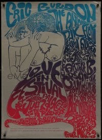 2t376 LOVE IN FESTIVAL 28x38 English music poster 1967 Pink Floyd, The Animals, psychedelic art!