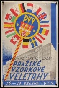 2t449 PRAZSKE VZORKOVE VELETRHY 25x38 Czech special poster 1930 Moravek art of Prague coat of arms!