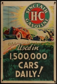 2t426 SINCLAIR H-C GASOLINE 28x42 advertising poster 1938 used in 1,500,000 cars daily, great art!