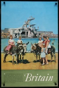 2t393 BRITAIN 20x30 English travel poster 1960s happy family at Weston-Super-Mare, Somerset!