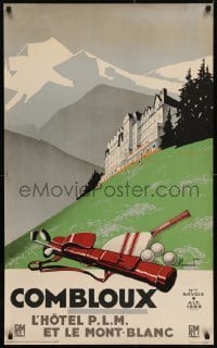 2t411 COMBLOUX 24x40 French travel poster 1936 Commarmond art of golf clubs & tennis racket in Alps!