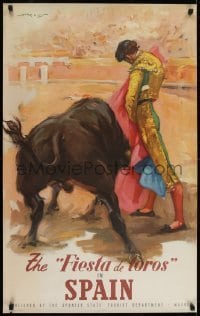 2t397 FIESTA DE TOROS IN SPAIN 25x39 Spain travel poster 1940s Reus art of matador from the back!