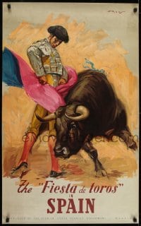2t398 FIESTA DE TOROS IN SPAIN 25x40 Spain travel poster 1940s Reus art of matador from the front!