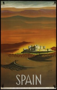 2t403 SPAIN 25x39 Spain travel poster 1950s great Delpy art of Guadamur Castle!