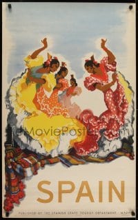 2t405 SPAIN 25x40 Spain travel poster 1950s Josep Morell Macias art of pretty female dancers!