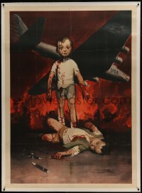 2t090 GINO BOCCASILE linen 39x55 Italian war poster 1944 toddlers injured by U.S. dropped pen bombs!