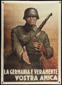 2t091 GINO BOCCASILE 39x55 Italian war poster 1944 friendly Nazi says Germany is truly your friend!