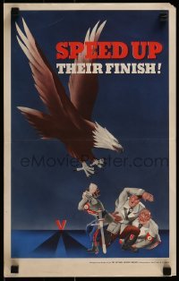 2t387 SPEED UP THEIR FINISH 12x19 WWII war poster 1940s Haase art of Hitler, Hirohito & Mussolini!