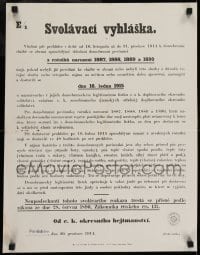 2t389 SVOLAVACI VYHLASKA December 18x23 Austrian WWI war poster 1914 drafting men into the military!