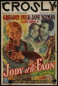 2w082 YEARLING Belgian 1947 Gregory Peck, Jane Wyman, Claude Jarman Jr., classic, rare!