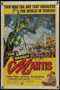 2w208 DEADLY MANTIS 1sh 1957 classic art of giant insect by Washington Monument by Ken Sawyer!