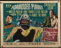 2w012 FORBIDDEN PLANET style A 1/2sh 1956 art of Robby the Robot carrying sexy Anne Francis, rare!