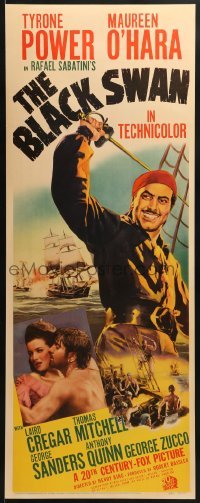 2w022 BLACK SWAN insert 1942 great art of pirate Tyrone Power & photo with Maureen O'Hara!