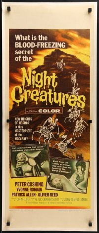 2w035 NIGHT CREATURES insert 1962 Hammer, great horror art of skeletons riding skeleton horses!