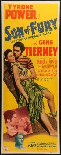 2w043 SON OF FURY insert 1942 Tyrone Power, sexy tropical Gene Tierney, Frances Farmer, ultra rare!