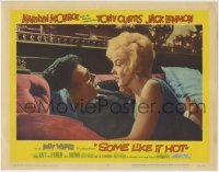 2w270 SOME LIKE IT HOT LC #5 1959 close up of sexy Marilyn Monroe teaching Tony Curtis to kiss!