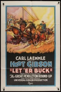 2w218 LET 'ER BUCK 1sh 1925 stone litho of Hoot Gibson in Great Pendleton Round-Up, ultra rare!