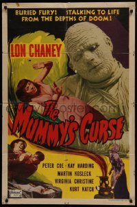 2w222 MUMMY'S CURSE 1sh R1951 best image of bandaged Lon Chaney Jr. menacing scared girl, rare!