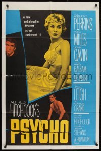 2w224 PSYCHO 1sh 1960 sexy half-dressed Janet Leigh, Anthony Perkins, Alfred Hitchcock classic!