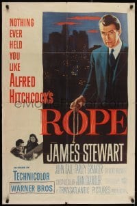 2w227 ROPE 1sh 1948 great image of James Stewart holding the rope, Alfred Hitchcock classic!