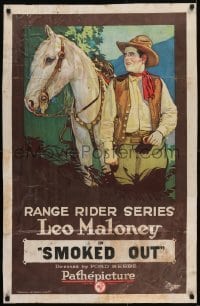 2w232 SMOKED OUT 25x39 1sh 1923 stone litho of cowboy Leo Maloney & horse, Range Rider Series!
