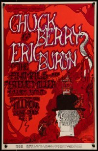2w060 CHUCK BERRY/ERIC BURDON/ANIMALS/STEVE MILLER 14x22 music poster 1967 cool Greg Irons art!