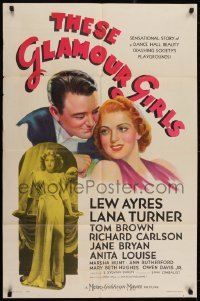 2w235 THESE GLAMOUR GIRLS style D 1sh 1939 art of young sexy Lana Turner in her first starring role!