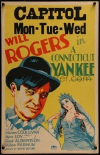 2w111 CONNECTICUT YANKEE WC 1931 great art of Will Rogers & Myrna Loy, Mark Twain's story, rare!