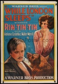 2w239 WHILE LONDON SLEEPS style B 1sh 1926 art of Rin-Tin-Tin & scared Helene Costello, rare!