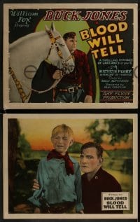 2w242 BLOOD WILL TELL 8 LCs 1927 Buck Jones in every scene & on the title card, rare complete set!