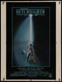 2x043 RETURN OF THE JEDI 30x40 1983 George Lucas, art of hands holding lightsaber by Tim Reamer!