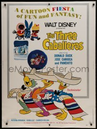 2x221 THREE CABALLEROS 30x40 R1977 Disney, cartoon art of Donald Duck, Panchito & Joe Carioca!