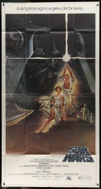 2x017 STAR WARS 3sh 1977 George Lucas classic sci-fi epic, great montage art by Tom Jung!