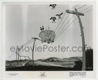 2x645 DUMBO TV 8x10 still R1955 Disney, the giant elephant sitting on power lines with crows!
