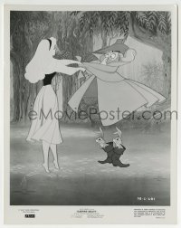 2x684 SLEEPING BEAUTY 8x10.25 still 1959 Disney, she's dancing with owl & rabbits dressed as a man!