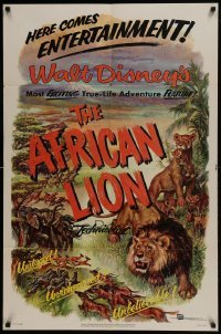 2x257 AFRICAN LION 1sh 1955 Walt Disney jungle safari documentary, cool animal artwork!