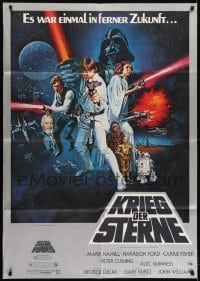2x014 STAR WARS German 33x47 1977 classic sci-fi epic, great artwork by Tom Chantrell!