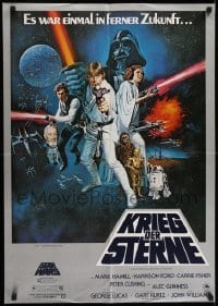 2x089 STAR WARS German 1977 George Lucas sci-fi epic, montage art by Tom William Chantrell!