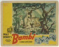 2x377 BAMBI LC 1942 Walt Disney cartoon deer classic, he's snuggling with his mother in forest!