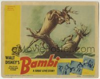2x379 BAMBI LC 1942 Disney classic, great image of Bambi & Ronno in buck fight for Faline's love!