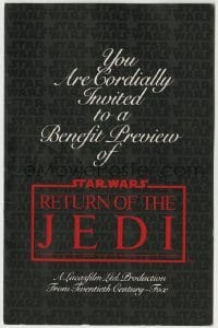 2x025 RETURN OF THE JEDI 5x8 benefit preview invitation 1983 Toronto Hospital for Sick Children!