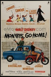 2x311 MONKEYS GO HOME 1sh 1967 Disney, art of Maurice Chevalier, Yvette Mimieux & apes!