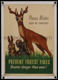 2x208 PREVENT FOREST FIRES linen 14x20 special poster 1943 Disney's Bambi, please don't be careless!