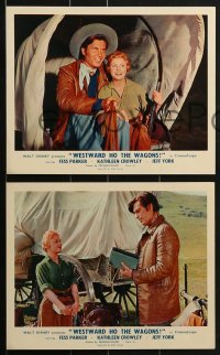 2x736 WESTWARD HO THE WAGONS 8 color English FOH LCs 1957 cowboy Fess Parker, Kathleen Crowley!